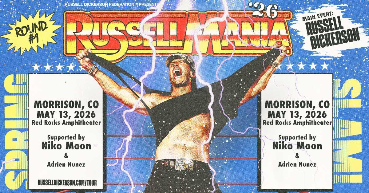 Russell Dickerson Red Rocks 2026 — RussellMania Tour Hits Morrison May 13