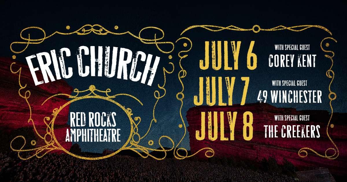 Eric Church Red Rocks 2026 — Three Historic Nights July 6, 7 & 8 Celebrating 20 Years