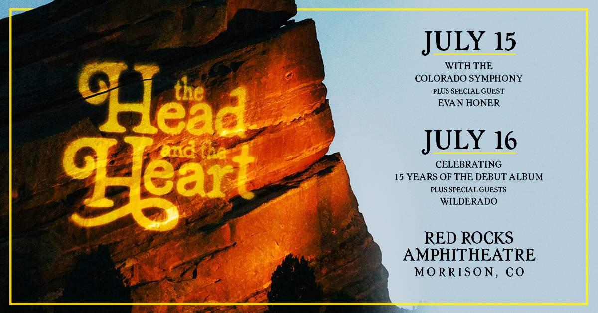 The Head and the Heart Red Rocks 2026 — Two Nights With Colorado Symphony July 15 & 16