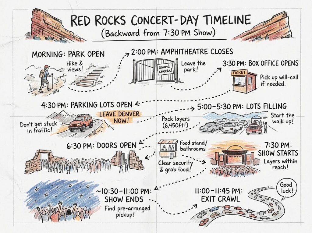 Red Rocks Concert Day Timeline: Exactly When to Leave, Park, Eat, and Get Home 2 Denver Red Rocks Car Service Red Rocks concert day timeline