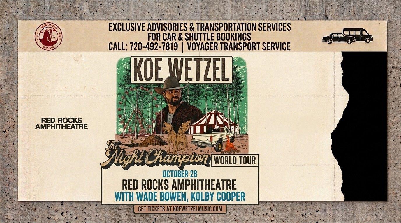 Koe Wetzel Red Rocks 2026 Transportation — October 28 With Wade Bowen and Kolby Cooper