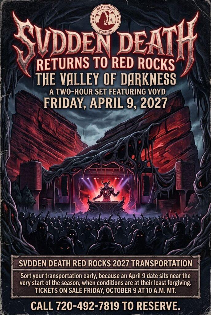 Svdden Death Red Rocks 2027 Transportation — The Valley of Darkness, April 9 2 Denver Red Rocks Car Service Svdden Death Red Rocks 2027